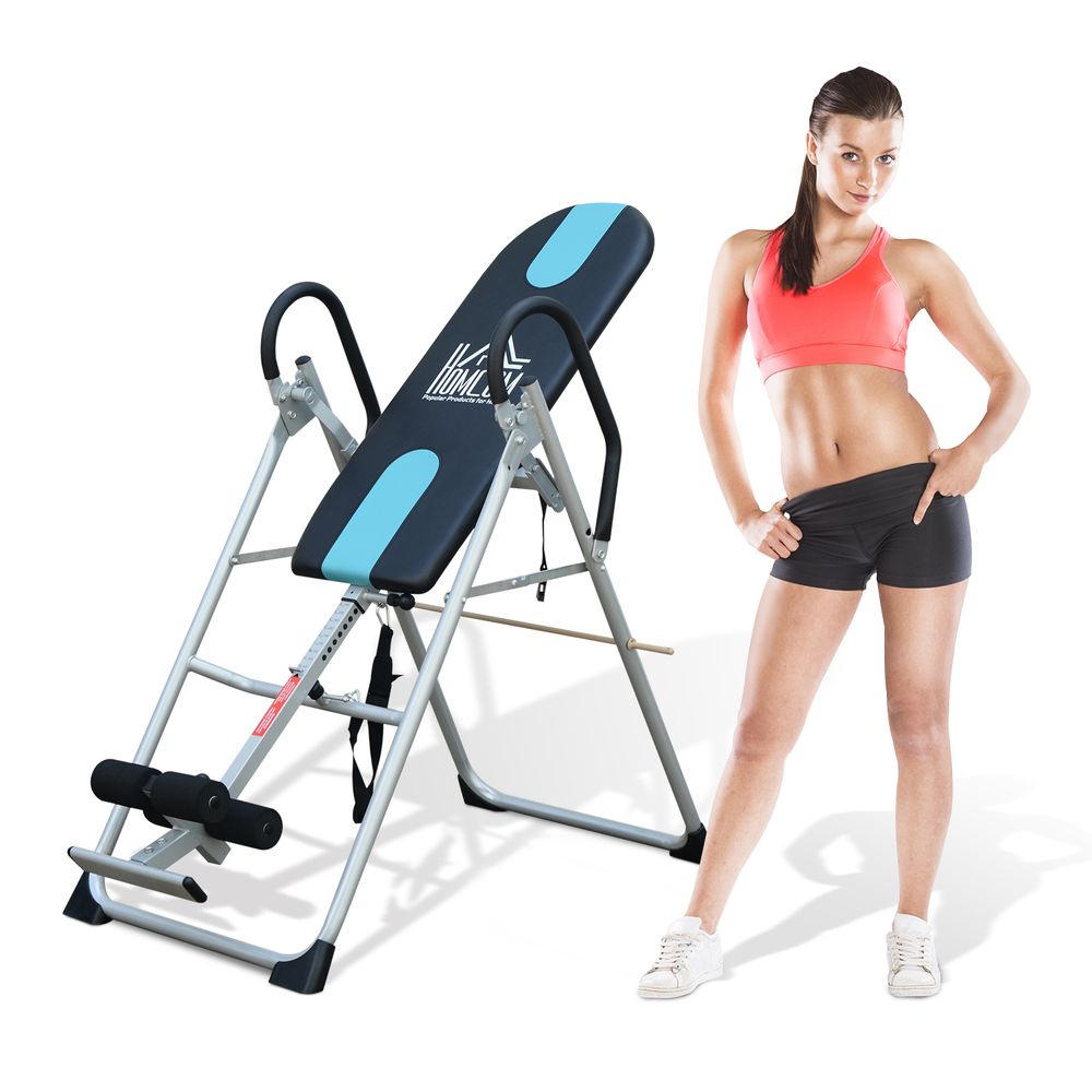 Gravity Inversion Table Foldable Therapy Bench Home Fitness Upside Down Stretching Home Gym Fitness Training Machine Black