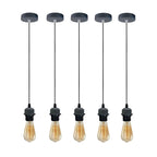 5 Pack Industrial Grey Pendant Light, Lampshade Addable E27 Lamp Holder Light
