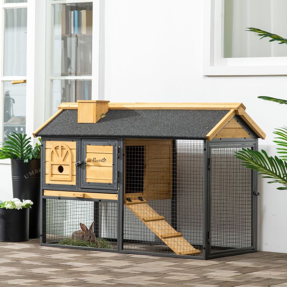 Rabbit Hutch Outdoor Bunny Cage w/ Run, Removable Tray 120 x 55.5 x 80cm