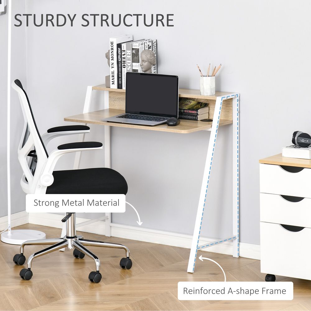 PC Desk with Storage Shelf - White/Oak Finish