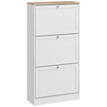 Narrow Shoe Cabinet with 3 Flip Drawers for 18 Pairs of Shoes White