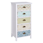 Storage Chest Unit Dresser 5 Drawer Retro Style Wood White Entryway