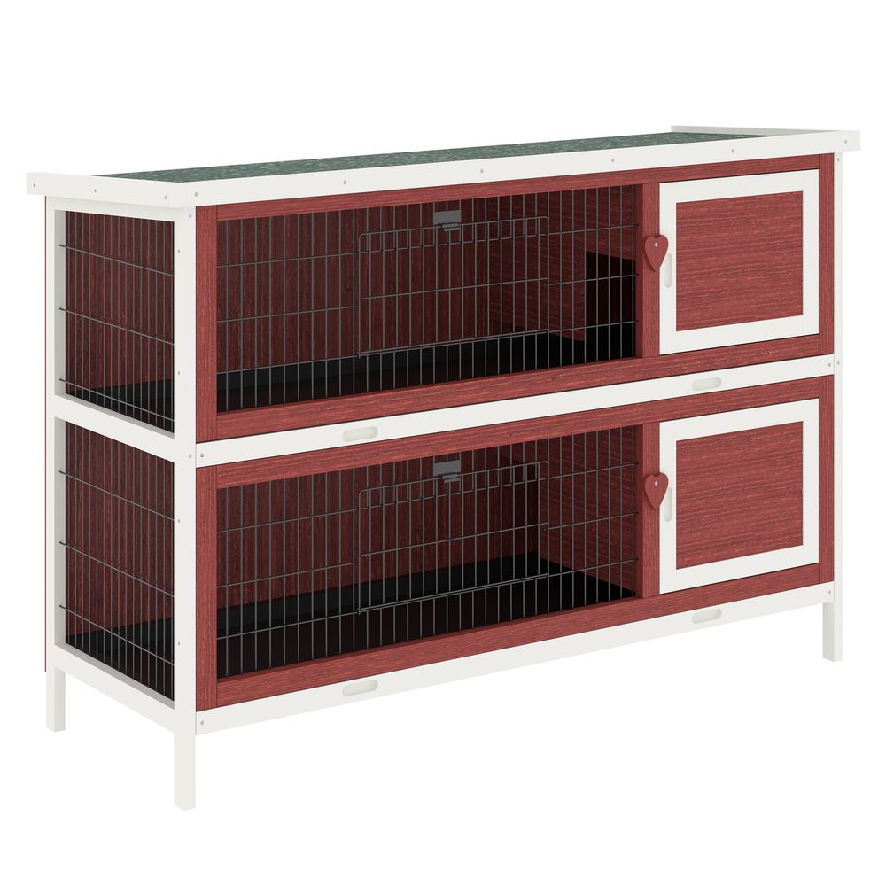 54" Two Floor Wooden Rabbit Hutch Small Pet Animal House Cage for Indoor and Outdoor