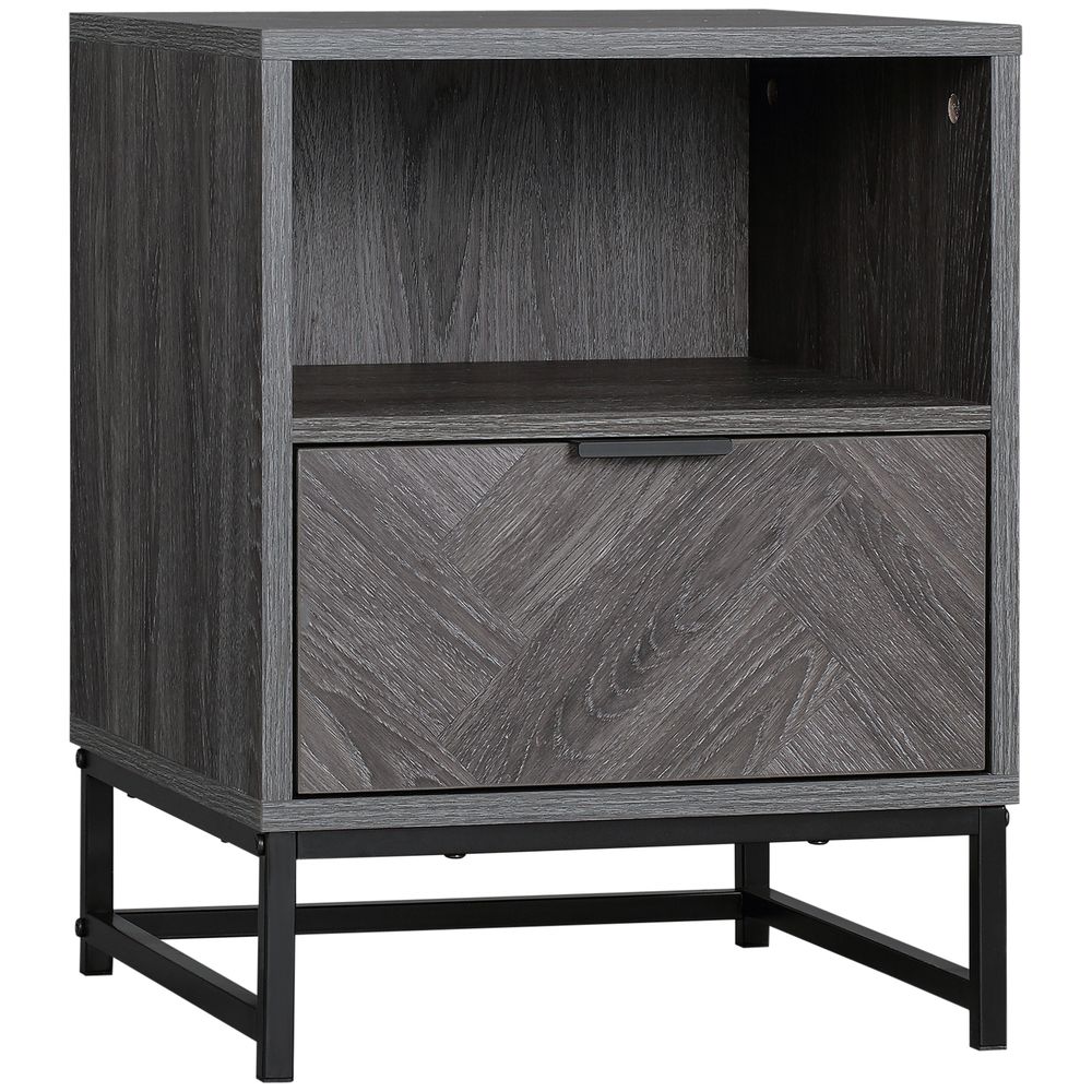 Nightstand with Drawer & Shelf - End Table for Living Room & Bedroom - Design