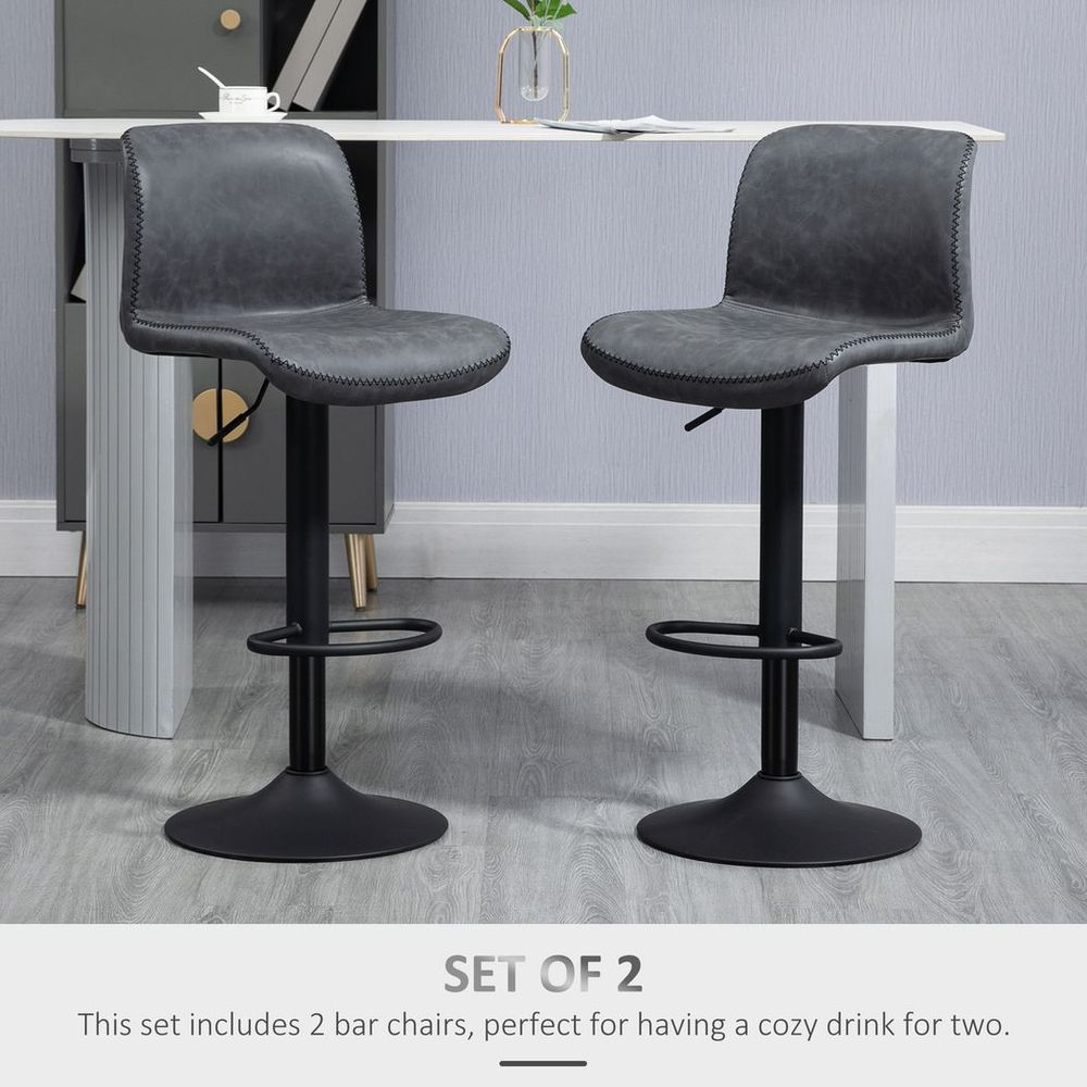 PU Leather Bar Stool Set of 2 - Adjustable Retro Swivel