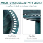 50cm Outdoor Bird Bath Fountain, Decrative Garden Feeder Stand Green