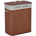 2 Section Collapsible Laundry Hamper Lid Removable Lining, Brown Brown