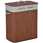 2 Section Collapsible Laundry Hamper Lid Removable Lining, Brown Brown