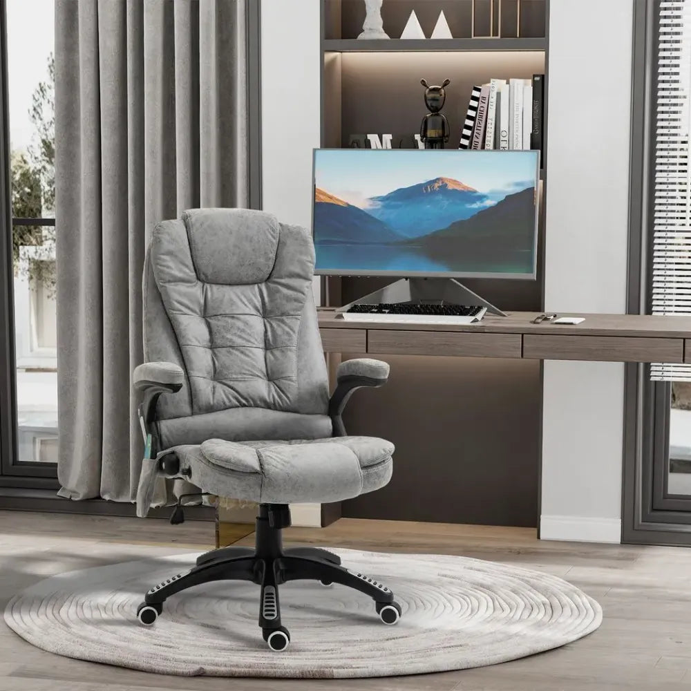 Executive Reclining Chair w/ Heating Massage Points Relaxing Headrest Grey with Function Detail