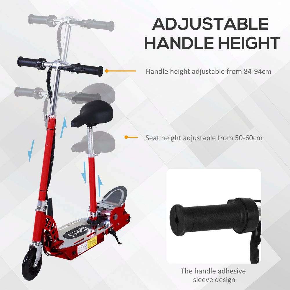 120W Foldable Powered Scooters with 24V Rechargeable Battery, Adjustable Ride on Toy (Red)