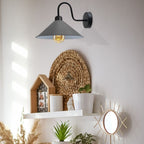 Grey Wall Light Fixture,Black Wall Sconce E27 Base Socket Screw Type Wall Mounted Swan Neck Cone Shape Shade