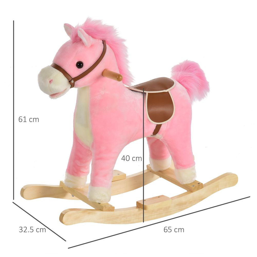 High-Quality Kids Plush Rocking Horse w/ Moving Mouth & Tail Sounds - Pink