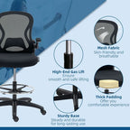 Draughtsman Chair Tall Office Chair w/ Adjustable Footrest Ring Black