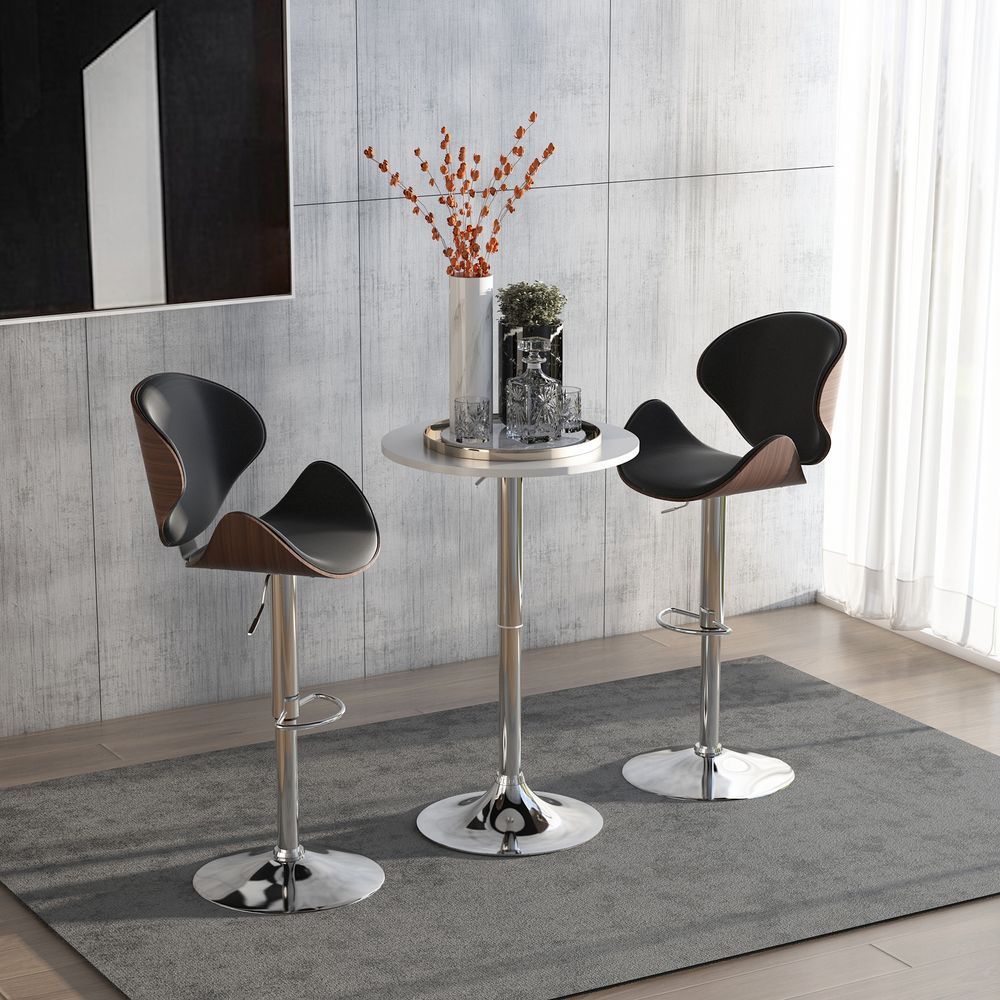 Adjustable Height Round Bar Table Swivel Top White - 60cm - Metal Frame