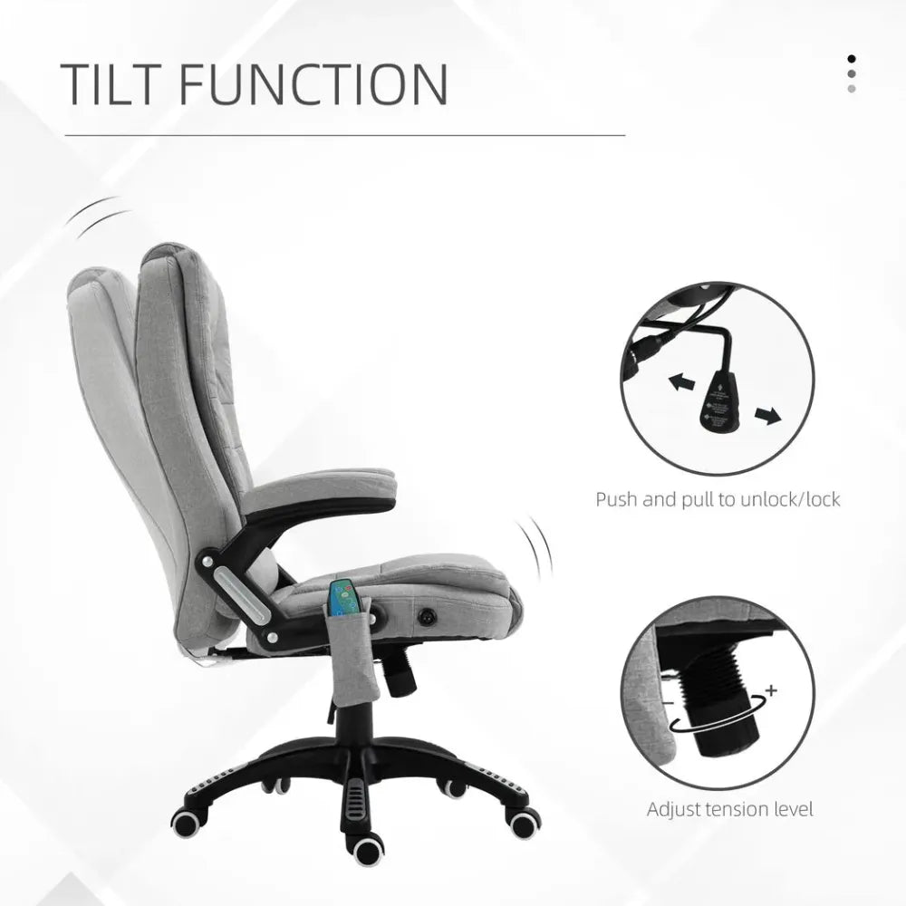 Executive Reclining Chair w/ Heating Massage Points Relaxing Headrest Grey with Lower Detail