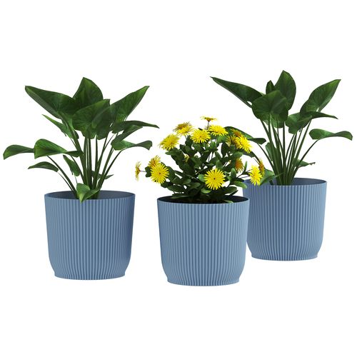 Set of 3 Round Plant Pots Outdoor 22cm for Garden Decoration, Blue