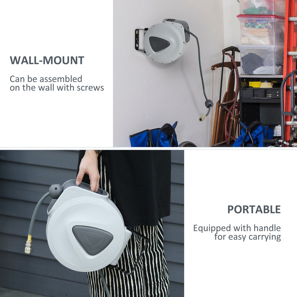 Retractable Air Hose Reel 15m+140cm (Hose Diameter 3/8" 9.5mm), Hose Connector 1/4" BSP, Wall Mount Auto Rewind Hose-Reel