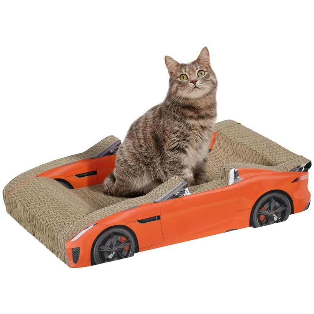 Cat Scratching Board - Car-shaped design doubles as a comfy bed for cats - Red