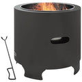 Fire Pit, Round Metal Bonfire Stove with Poker, Black