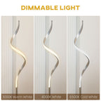Dimmable Floor Lamp for Living Room, Modern Spiral Standing Lamp with 3 Adjustable Brightness and Square Base, Silver