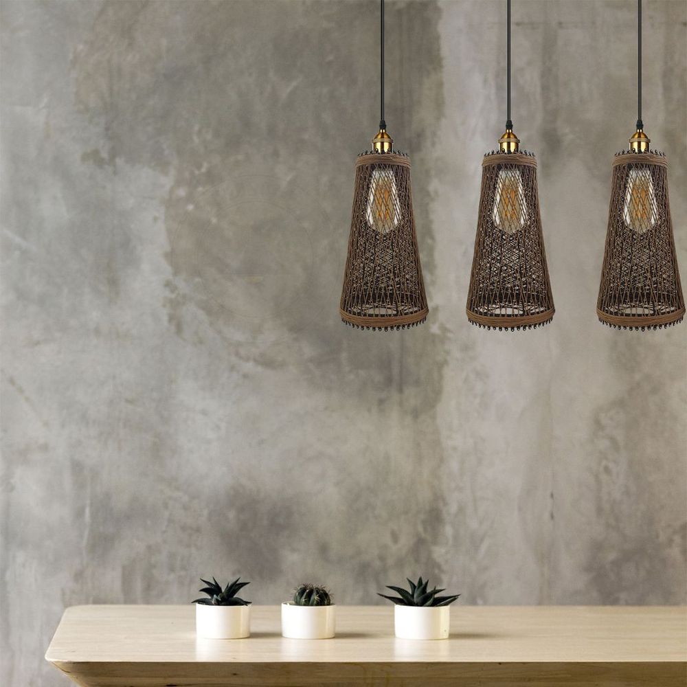 Retro Industrial Vintage Rattan Ceiling Pendant - 3 Head Natural Wicker Basket Style - Materials - Dimmable - Free Shipping