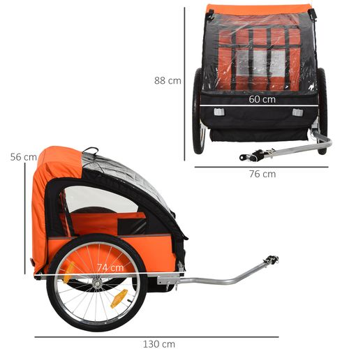 18m 2-Seat Child Bike Trailer for Kid w/ Steel Frame Seat Belt Orange