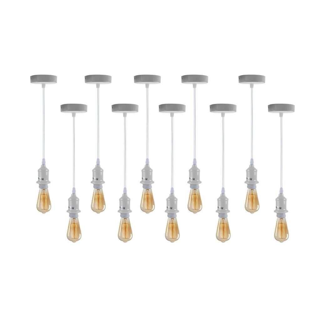 10 Pack Industrial Pendant Light Fitting, lampshade addable E27 Lamp Holder Fitting Set with PVC Cable with Contemporary Detail