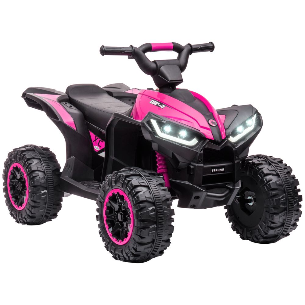 12V Electric Quad Bike for Kids Ride On Car Toy, with Forward Reverse Functions, LED Headlights, Music, for Ages 3-5 Years - Pink