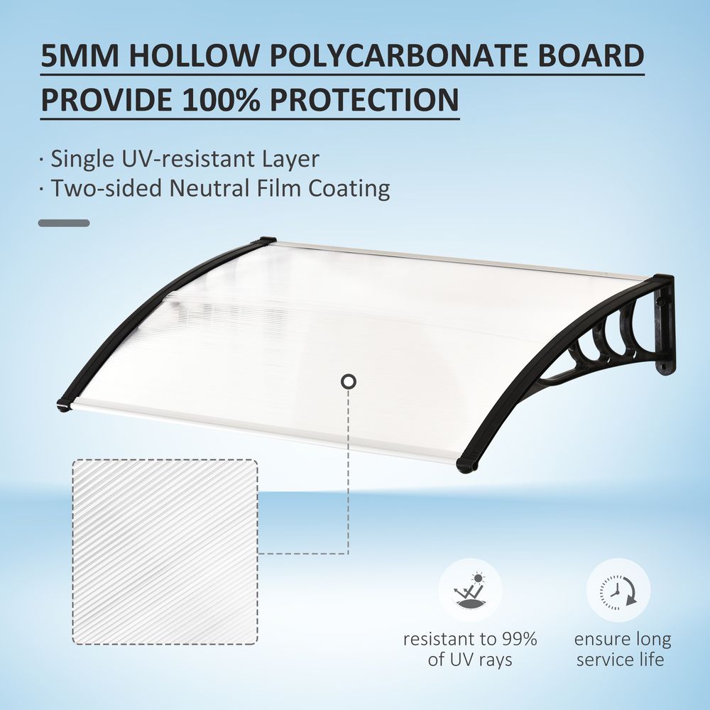 Clear Polycarbonate Curved Awning - 75x120x23 cm - UV Resistant