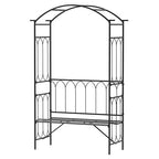 Garden Metal Arch Bench Outdoor 2-Seater Chair, Patio Rose Trellis Arbour Pergola for Climbing Plant Vintage Classic Black 115L x 50W x 203H cm