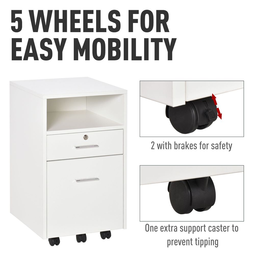 Mobile File Cabinet Lockable Storage Unit Cupboard for A4 Letter Home Filing Furniture for Office, Bedroom and Living Room, 39x40x65cm, White