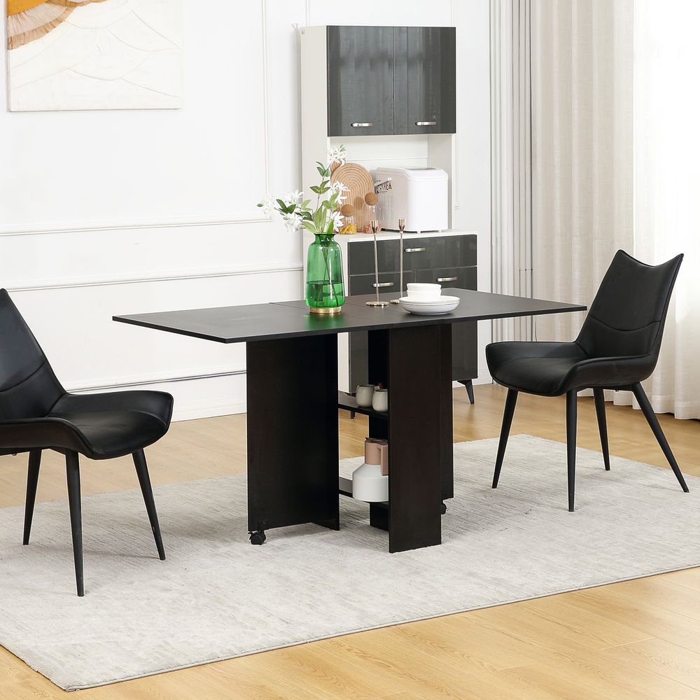 Drop Leaf Dining Table Folding Kitchen Table with Open Shelves - Rolling