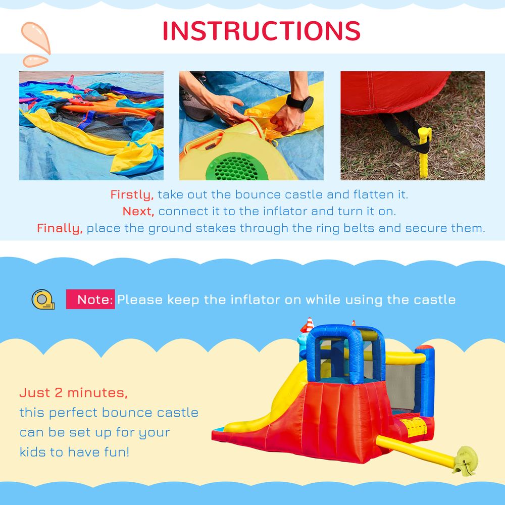 4 in 1 Kids Bouncy Castle Large Sailboat Style Inflatable House Slide Trampoline Water Pool Climbing Wall with Blower Carrybag for Kids Age 3-8, 2.65 x 2.6 x 2m