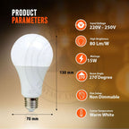E27 15W Energy Saving Warm White LED Light Bulbs A60 E27 Screw-in non dimmable bulbs with Features Detail