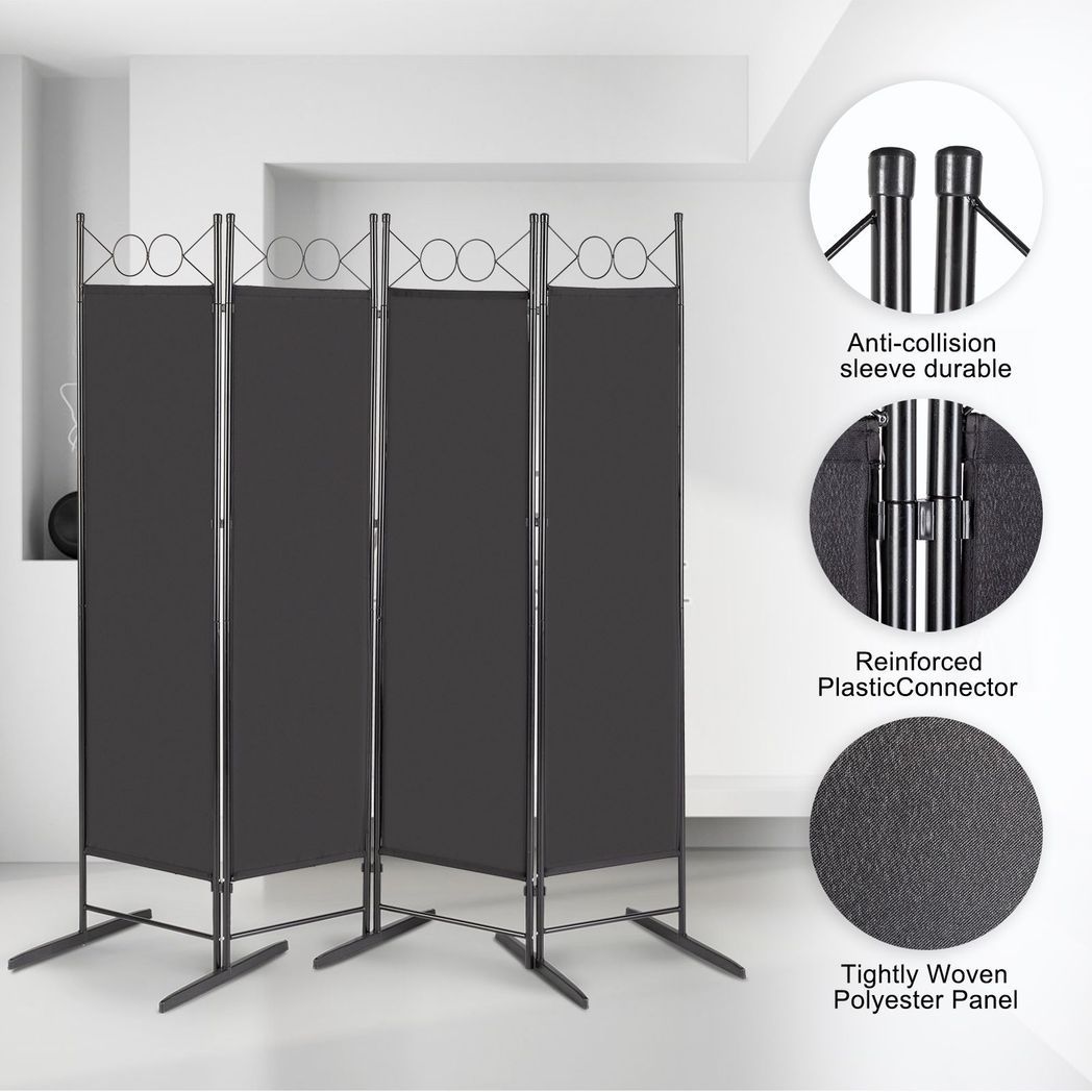 Steel Frame Folding Screen - Black, 4 Panels