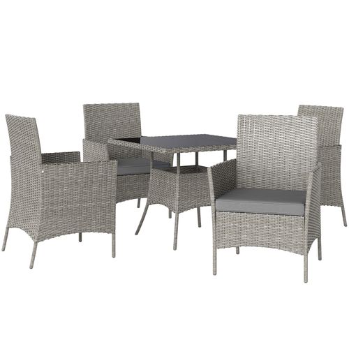 Rattan Outdoor Dining Table and Chairs for 4, Light Grey