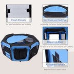 Portable Cat Dog Playpen Pet Puppy Rabbit Guinea Pig Pen Run Dia 90 x 41H cm Indoor & Outdoor Blue