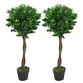 Pair of 90cm (3ft) Twisted Stem Artificial Topiary Bay Laurel Ball Trees