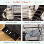 Small Animal Cage with Wheels Pet Home for Chinchillas Ferrets Kittens, with Hammock, 4 Platforms, Removable Tray, Grey