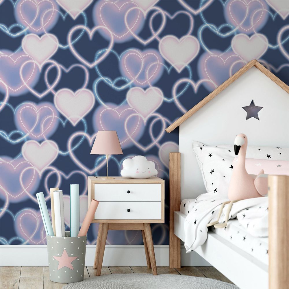 Neon Heart Wall Art - Navy Pink - Limited Edition