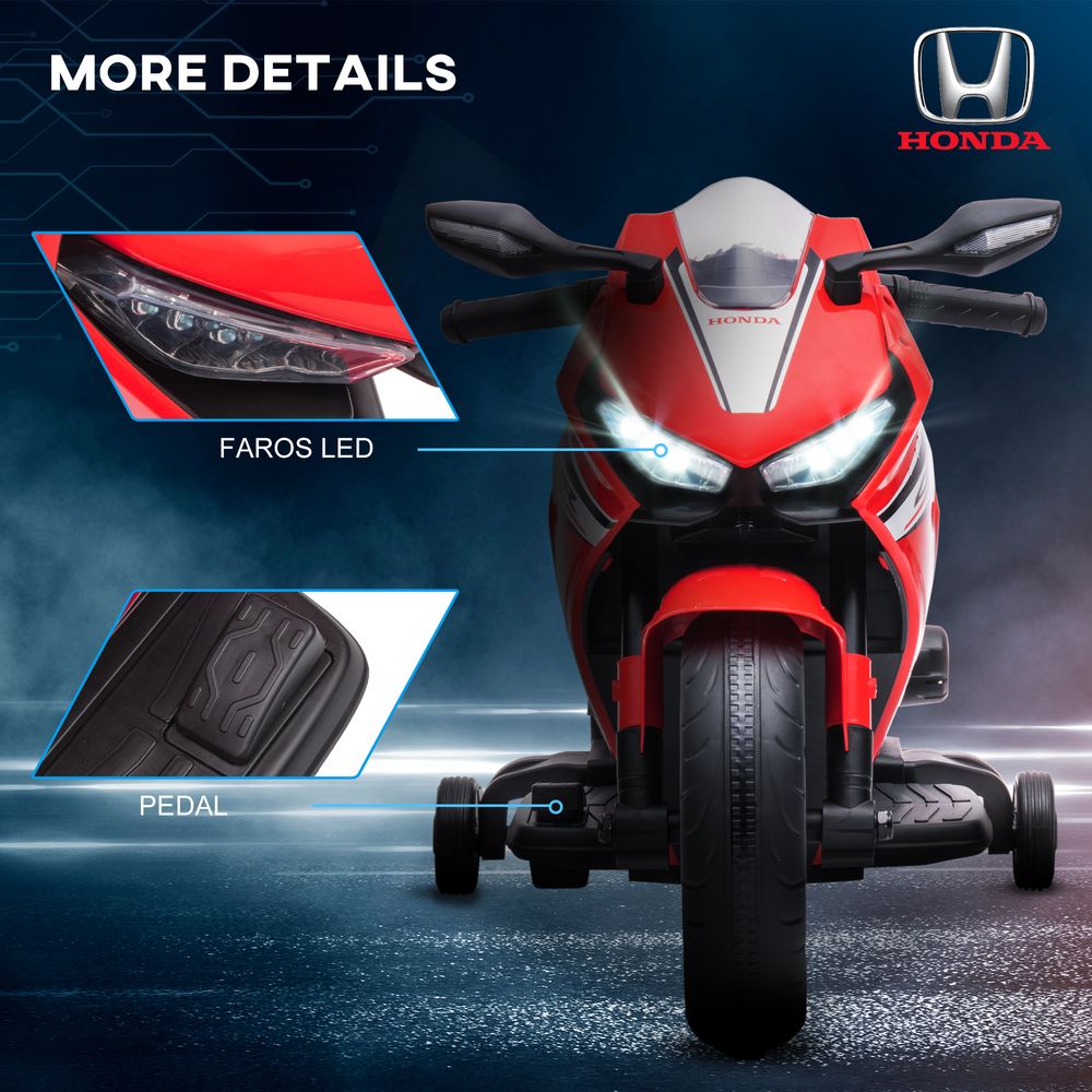 Honda Licensed 6V Kids Electric Motorbike Ride On Motorcycle Vehicle w/Headlights, Music, Training Wheels, for Ages 3-5 Years Red 3-5 Years Red