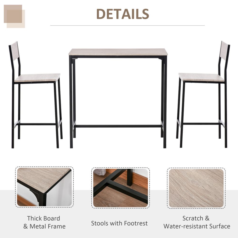 Metal Frame MDF Top Table & Bar Stool Set - Sleek Black Design