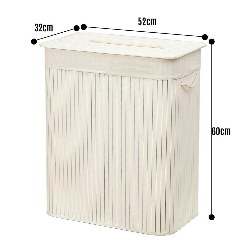 Organizer - Rectangular Bamboo Laundry Basket, White, Divider