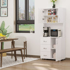 Free standing Kitchen Cupboard, Storage Cabinet with Doors and Sheleves, 3 drawers and Open Space, Adjustable Height Storage Unit, White