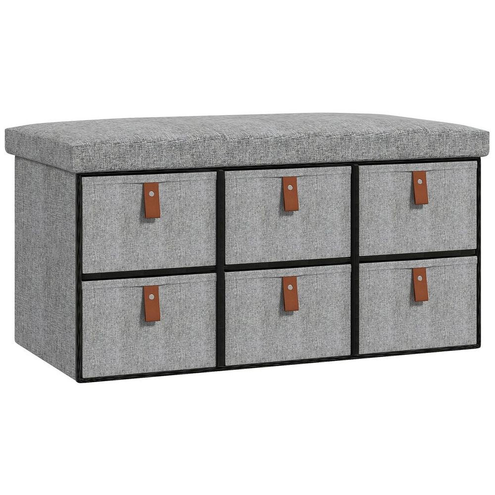 Shoe Bench with Cushioned Seat, 6 Fabric Drawers for Entryway Hallway