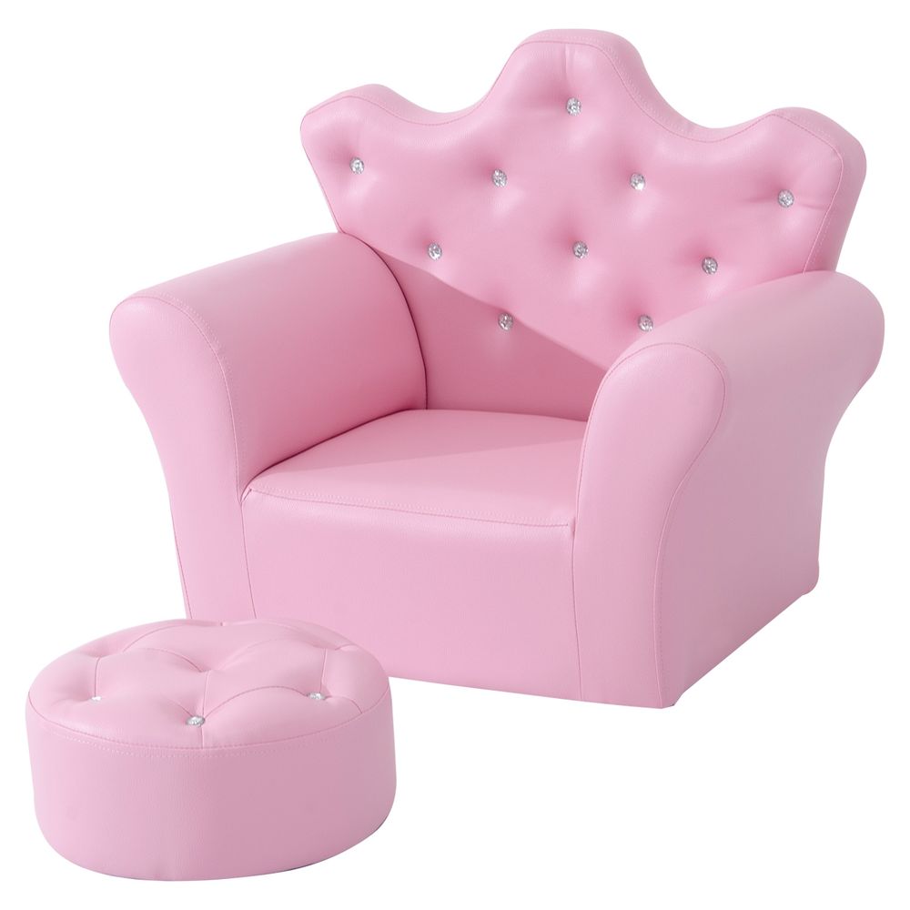 Pink Kids Sofa Set - Free Footstool Included - PU Leather