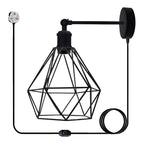 Black Vintage Industrial Light Plug in Wire cage E27 Wall Lamp~5059