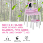 Kids Dressing Table Set w/ Storage & Mirror - Pink