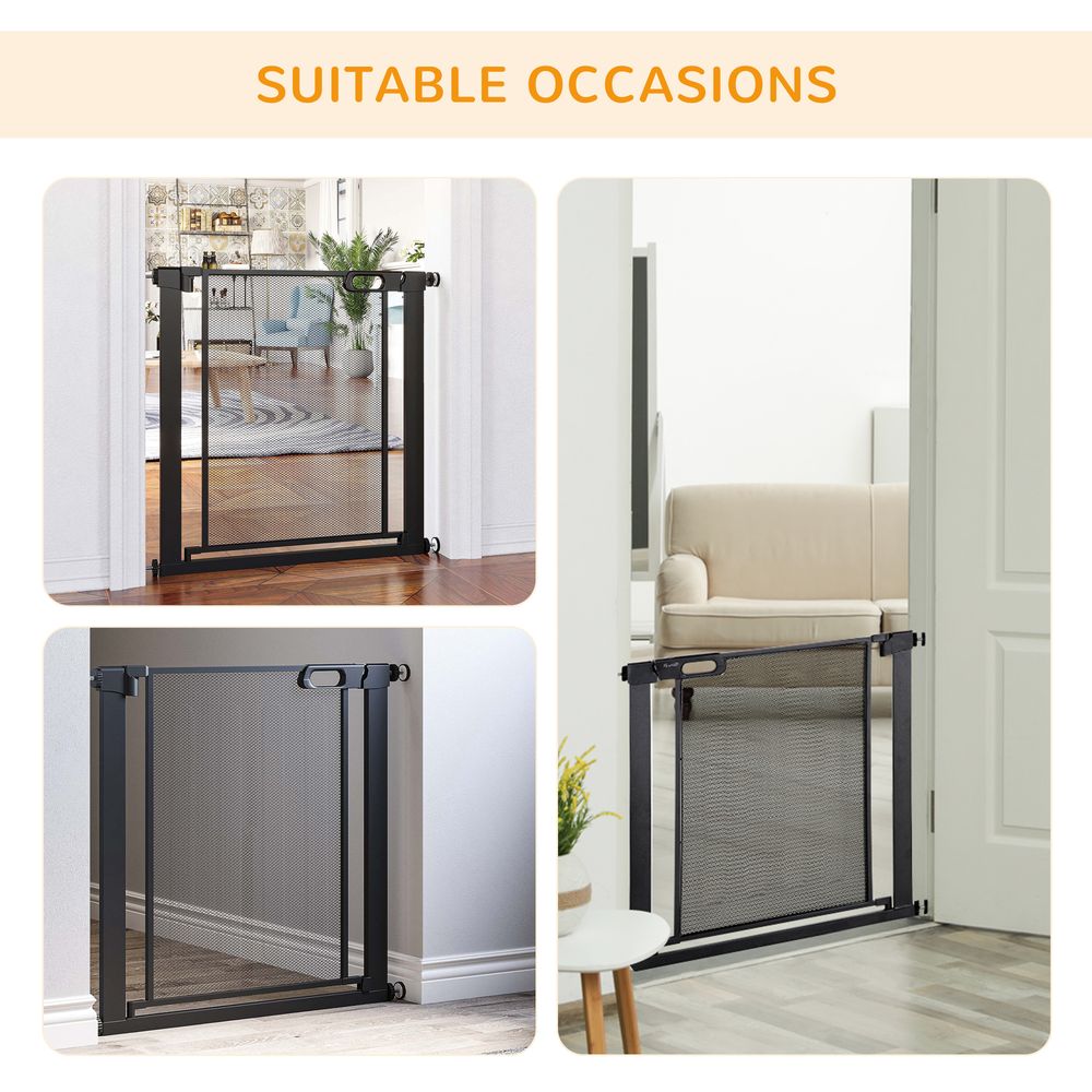 Pressure Fit Safety Gate for Doorways and Staircases, Dog Gate w/ Auto Closing Door, Pet Barrier for Hallways w/ Double Locking, Openings 75-103CM - Black