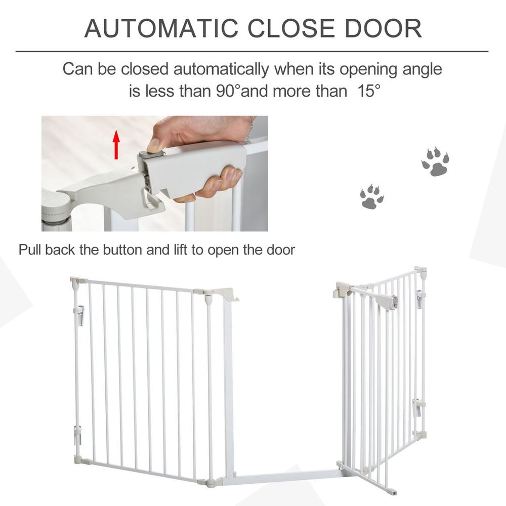 Pet Safety Gate - 3-Panel Metal Fence w/ Door - White